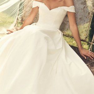 David's Bridal Off The Shoulder Satin Wedding Gown